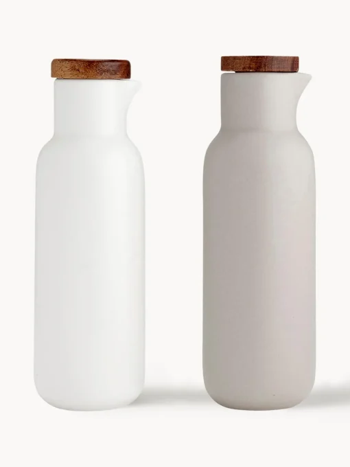 ladelle Aceitera y vinagrera de porcelana y madera de acacia Essentials, 2 uds.