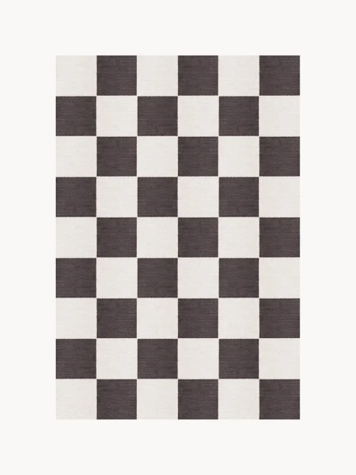 Layered Alfombra artesanal de yute de pelo corto Chess Flatweave