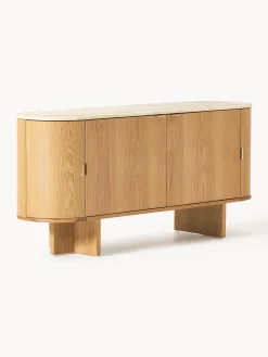 Westwing Collection Aparador de madera con esquinas redondeadas y tablero de travertino Zumi^ Aparadores