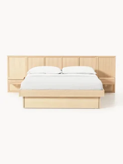 Westwing Collection Cama con mesitas de noche y cabecero de madera Nanto