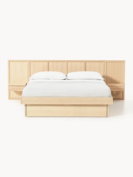 Westwing Collection Cama con mesitas de noche y cabecero de madera Nanto