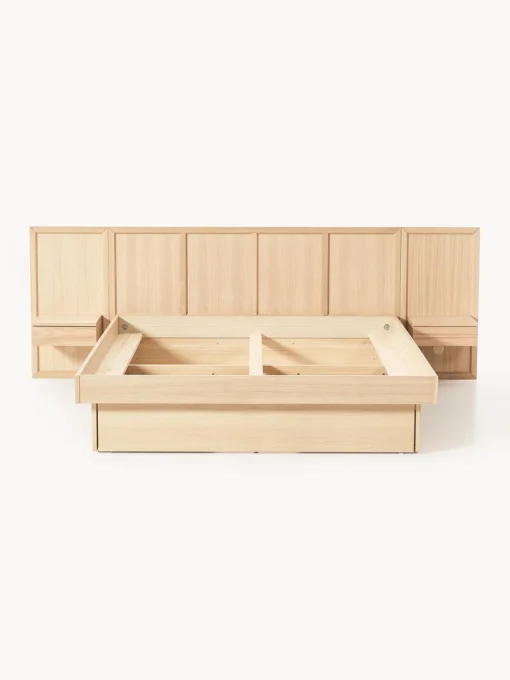 Westwing Collection Cama con mesitas de noche y cabecero de madera Nanto