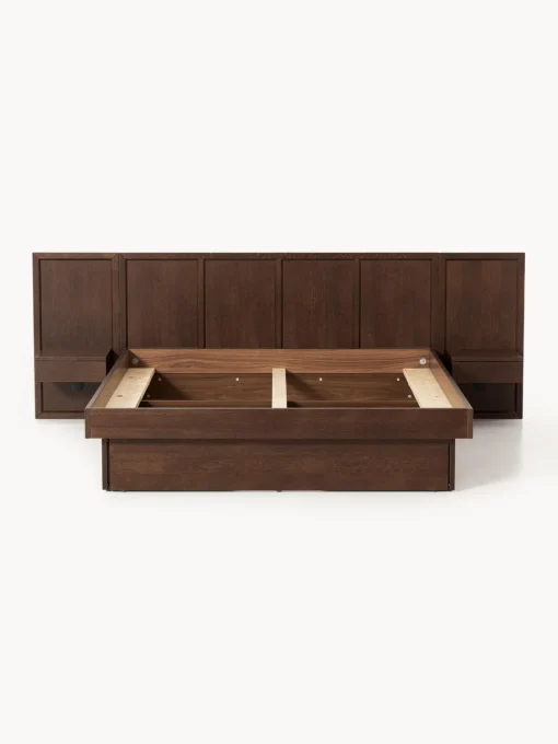 Westwing Collection Cama con mesitas de noche y cabecero de madera Nanto