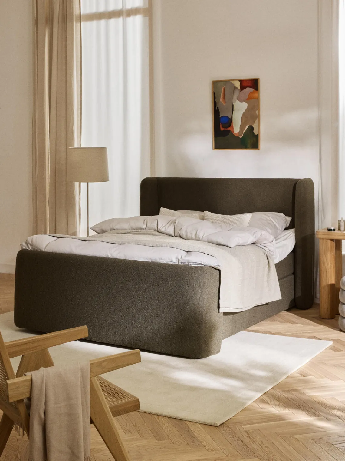 Westwing Collection Cama continental en tejido bouclé Perla^ Camas Continentales|Camas