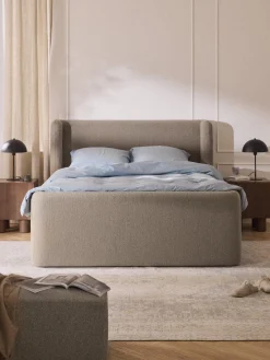 Westwing Collection Cama continental en tejido bouclé con espacio de almacenamiento Perla
