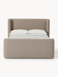 Westwing Collection Cama continental en tejido bouclé con espacio de almacenamiento Perla