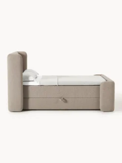 Westwing Collection Cama continental en tejido bouclé con espacio de almacenamiento Perla