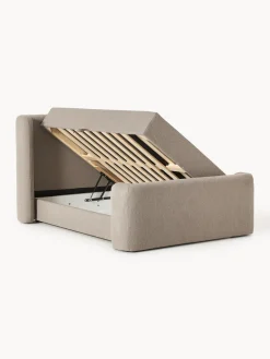 Westwing Collection Cama continental en tejido bouclé con espacio de almacenamiento Perla