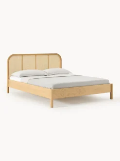 Westwing Collection Cama de madera con cabecero en tejido vienés Jones