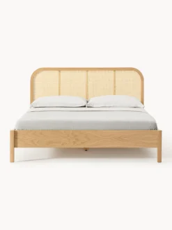 Westwing Collection Cama de madera con cabecero en tejido vienés Jones