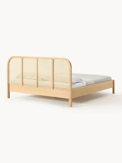 Westwing Collection Cama de madera con cabecero en tejido vienés Jones
