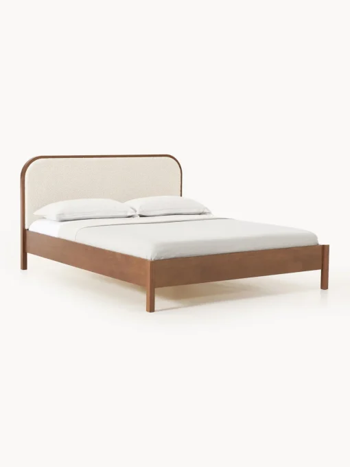 Westwing Collection Cama de madera con cabecero en tejido bouclé Jones