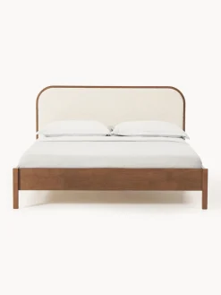 Westwing Collection Cama de madera con cabecero en tejido bouclé Jones