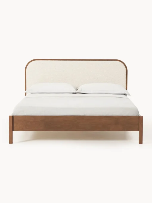 Westwing Collection Cama de madera con cabecero en tejido bouclé Jones