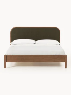 Westwing Collection Cama de madera con cabecero en tejido bouclé Jones