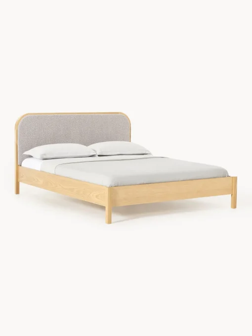 Westwing Collection Cama de madera con cabecero en tejido bouclé Jones