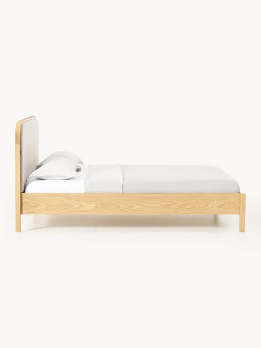 Westwing Collection Cama de madera con cabecero en tejido bouclé Jones