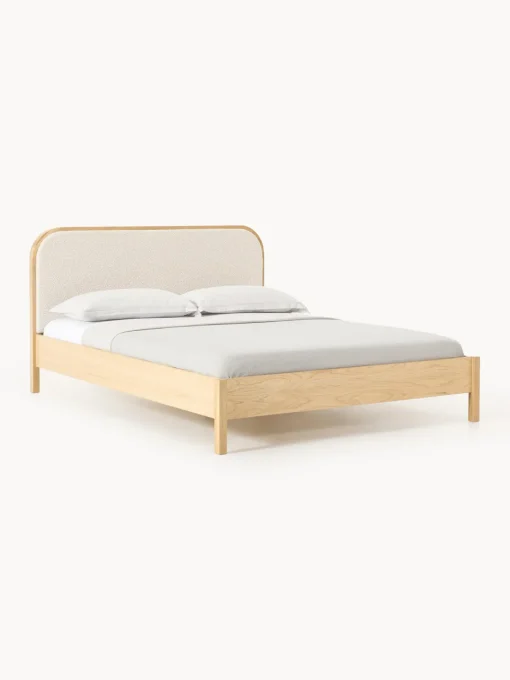 Westwing Collection Cama de madera con cabecero en tejido bouclé Jones