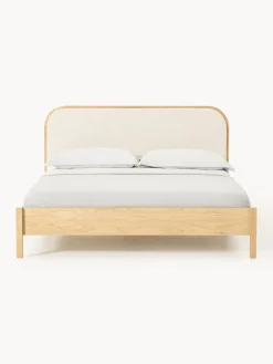 Westwing Collection Cama de madera con cabecero en tejido bouclé Jones