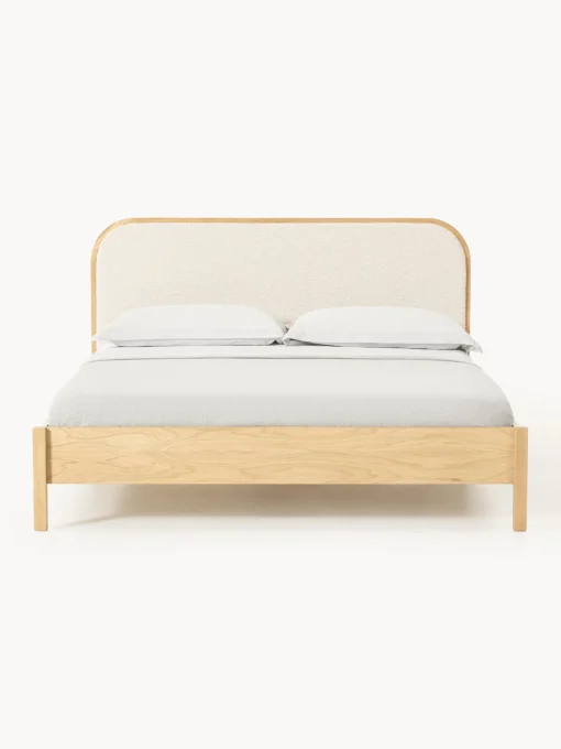 Westwing Collection Cama de madera con cabecero en tejido bouclé Jones