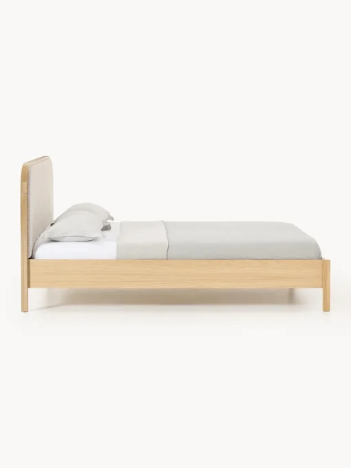 Westwing Collection Cama de madera con cabecero en tejido bouclé Jones