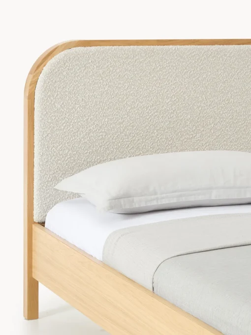 Westwing Collection Cama de madera con cabecero en tejido bouclé Jones