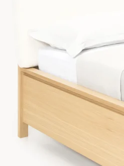 Westwing Collection Cama de madera con cabecero tapizado y cajones Santiago