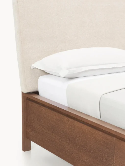 Westwing Collection Cama de madera con cabecero tapizado y cajones Santiago