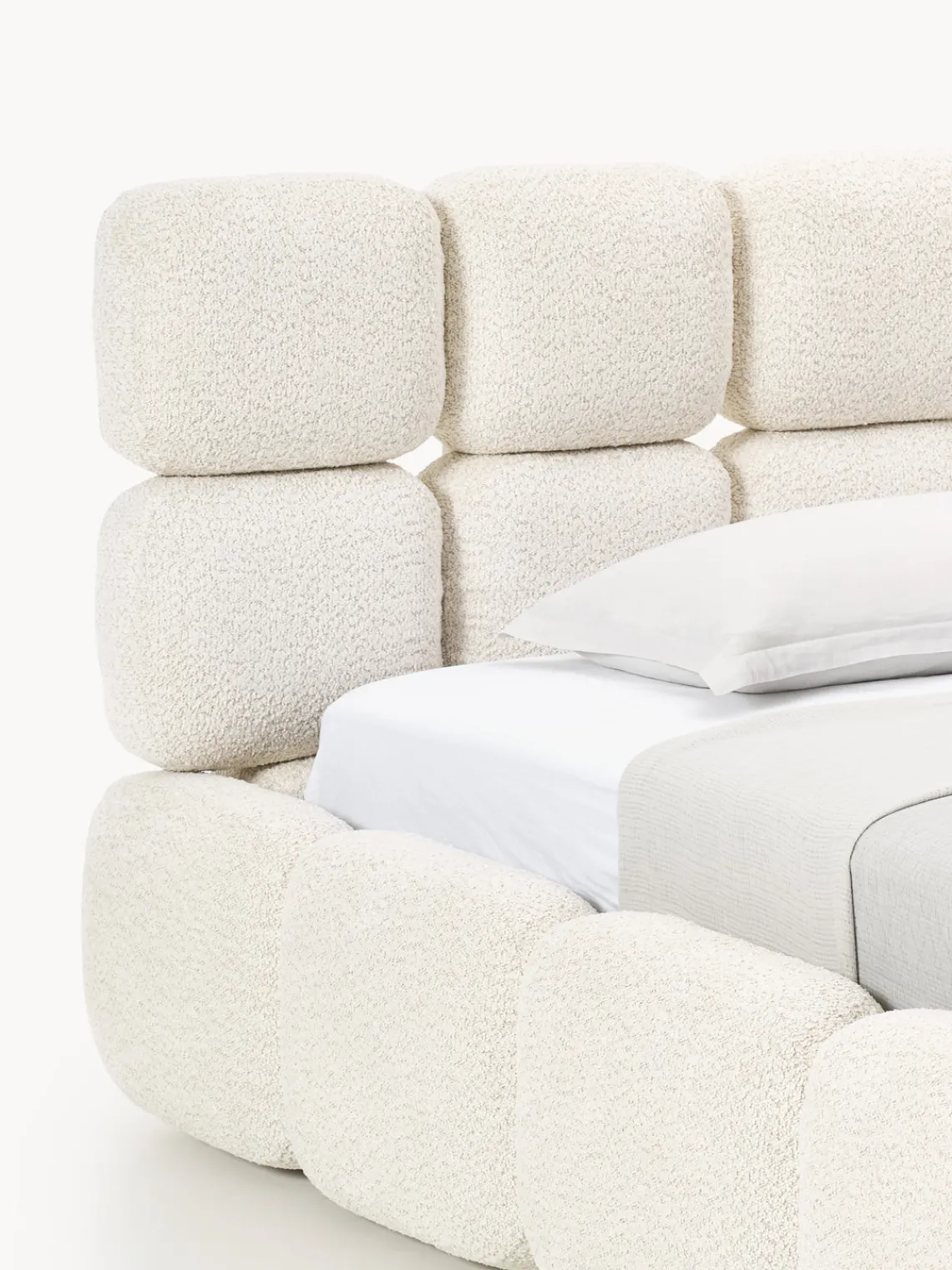 Westwing Collection Cama individual tapizada en borreguillo bouclé Tayla^ Camas Individuales|Camas Tapizadas