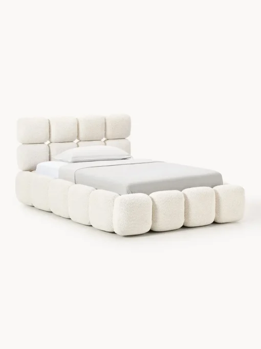 Westwing Collection Cama individual tapizada en borreguillo bouclé con espacio de almacenamiento Tayla^ Camas Individuales|Camas Tapizadas