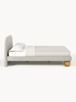 Westwing Collection Cama tapizada con patas esfericas de madera Rena