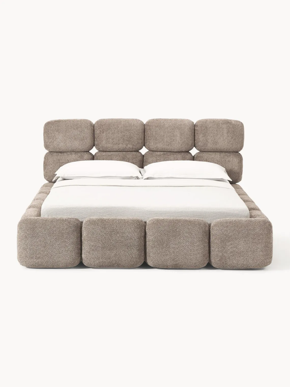 Westwing Collection Cama tapizada de boreguillo bouclé con espacio de almacenamiento Tayla