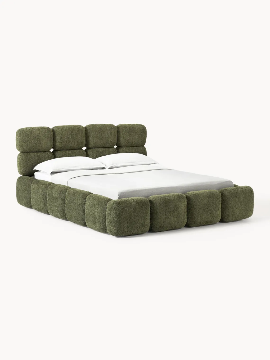 Westwing Collection Cama tapizada de boreguillo bouclé con espacio de almacenamiento Tayla