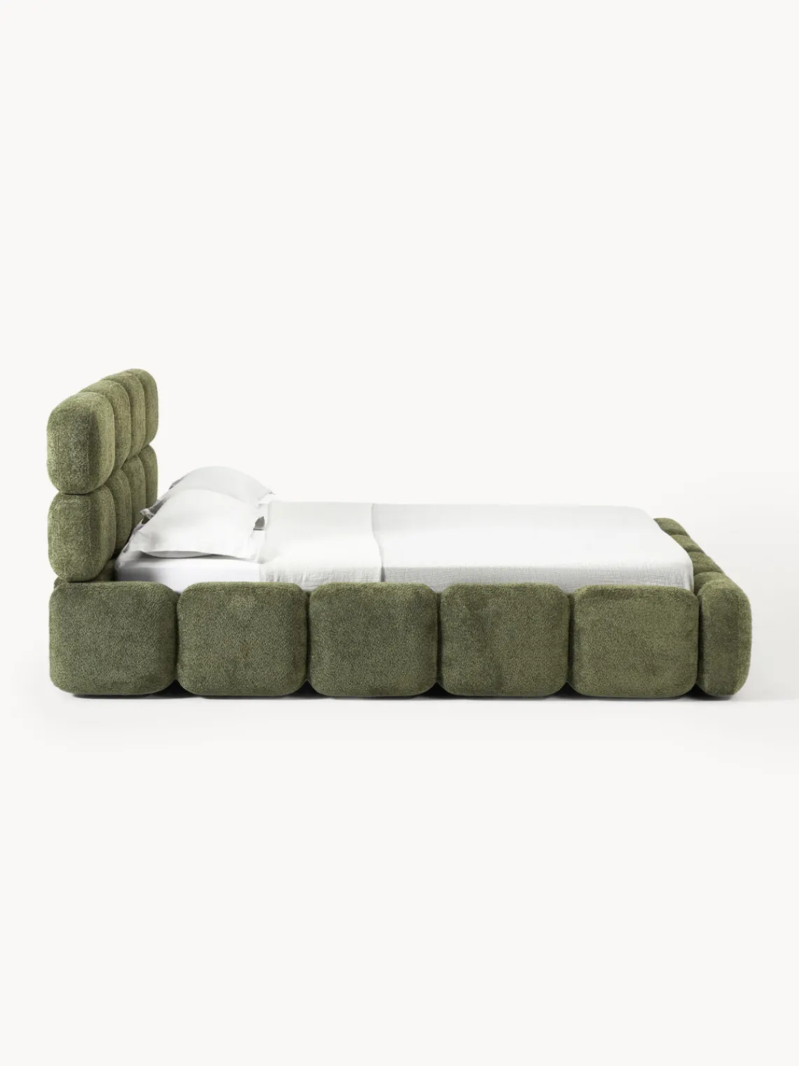 Westwing Collection Cama tapizada de boreguillo bouclé con espacio de almacenamiento Tayla