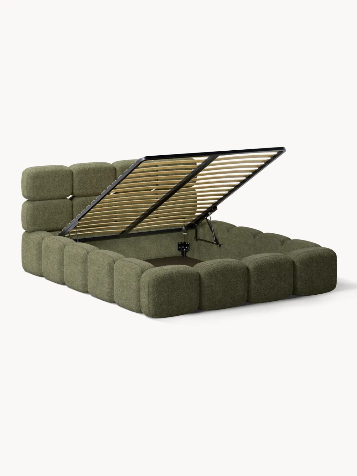 Westwing Collection Cama tapizada de boreguillo bouclé con espacio de almacenamiento Tayla