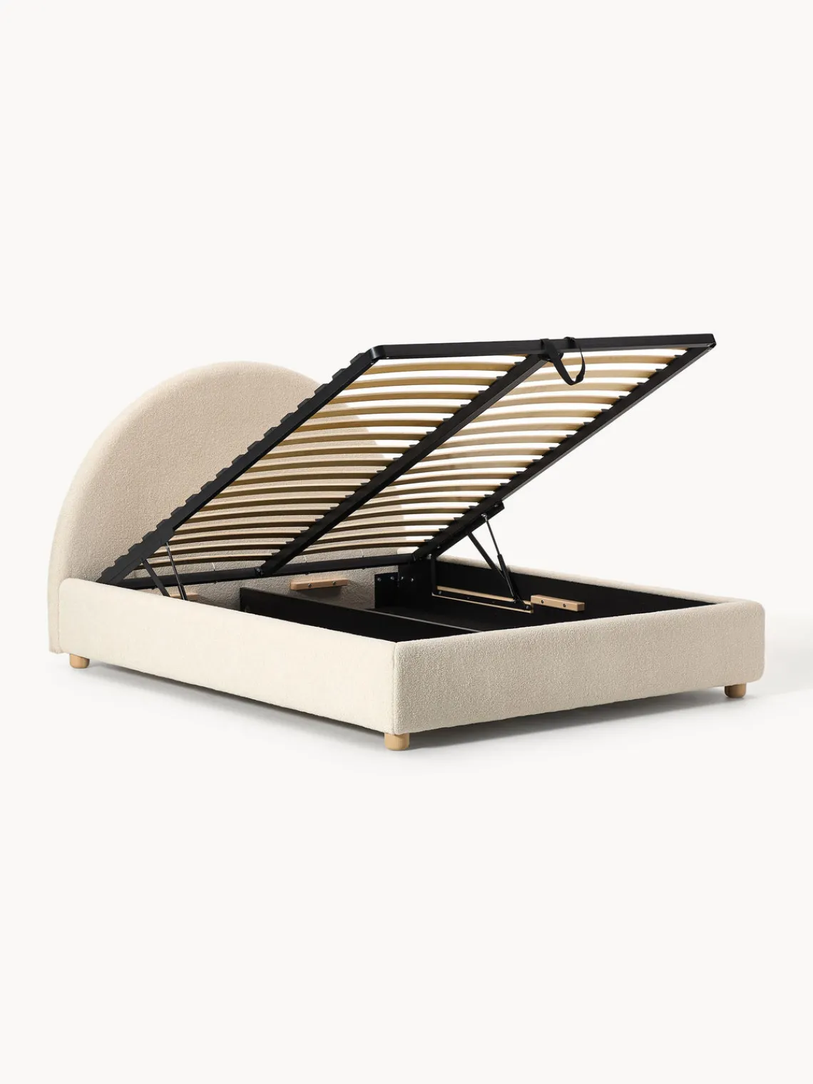 Westwing Collection Cama tapizada en tejido bouclé Ebba, con espacio de almacenamiento