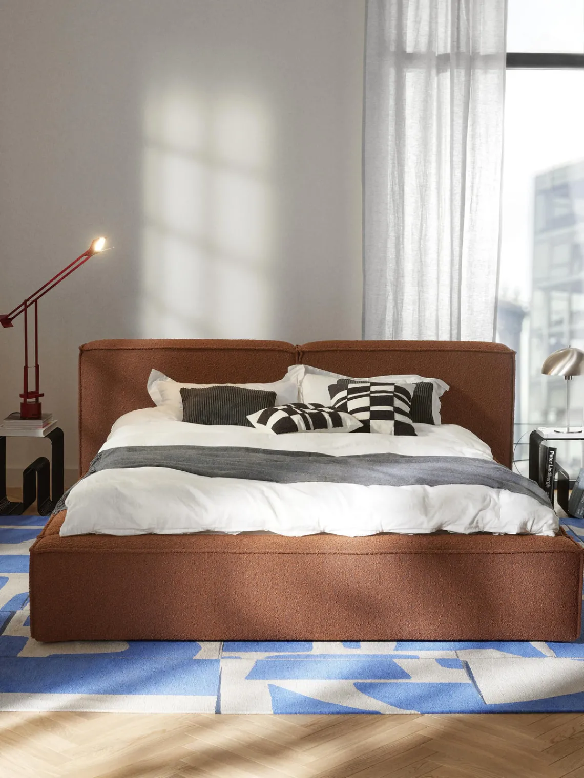 Westwing Collection Cama tapizada en tejido bouclé Lennon, con espacio de almacenamiento