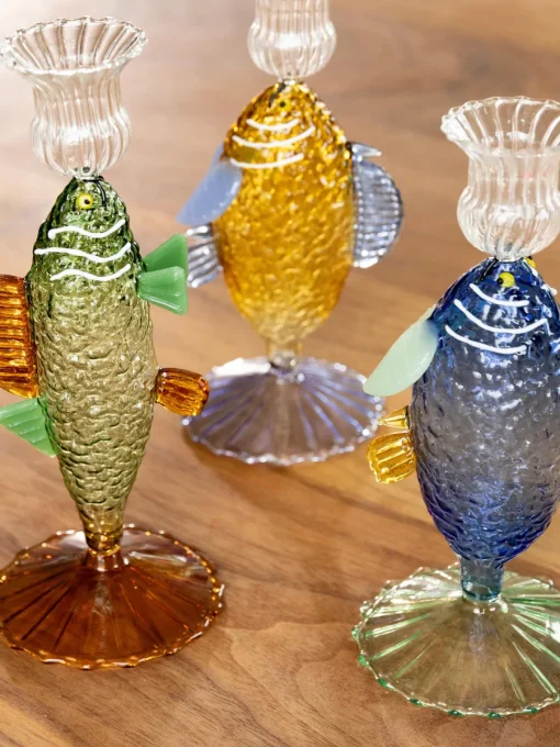 &k Amsterdam Candelabro artesanal de vidrio borosilicato Fish
