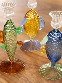 &k Amsterdam Candelabro artesanal de vidrio borosilicato Fish^ Jarrones|Velas Y Candelabros