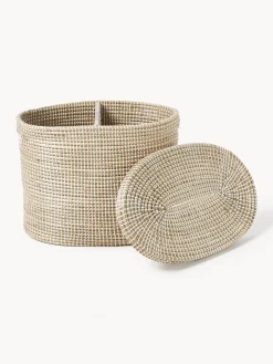 Westwing Collection Cesta de ropa doble de junco marino con tapa Aleya^ Cestos De La Ropa|Jarrones