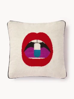 Jonathan Adler Cojín decorativo artesanal de lana con motivo de labios Full Dose^ Cojines Decorativos|Mantas