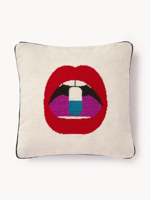 Jonathan Adler Cojín decorativo artesanal de lana con motivo de labios Full Dose^ Cojines Decorativos|Mantas