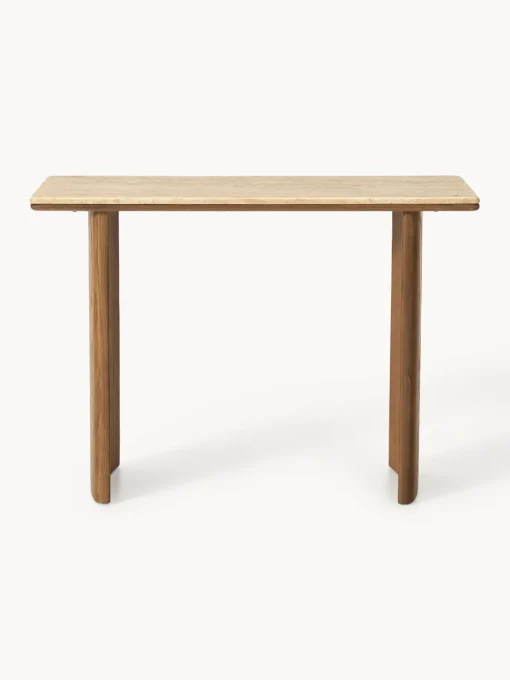Westwing Collection Consola de madera de roble con tablero de travertino Chandler