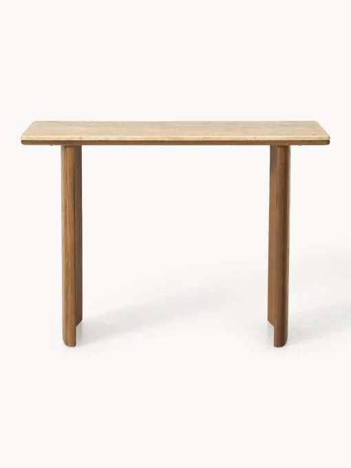 Westwing Collection Consola de madera de roble con tablero de travertino Chandler