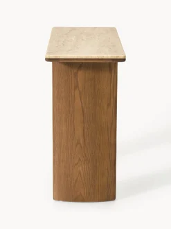 Westwing Collection Consola de madera de roble con tablero de travertino Chandler