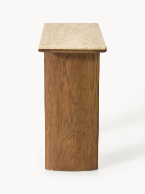 Westwing Collection Consola de madera de roble con tablero de travertino Chandler