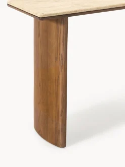 Westwing Collection Consola de madera de roble con tablero de travertino Chandler
