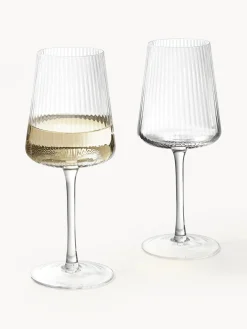 Westwing Collection Copas de vino blanco artesanales con relieves Cami, 4 uds.