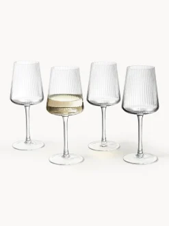 Westwing Collection Copas de vino blanco artesanales con relieves Cami, 4 uds.