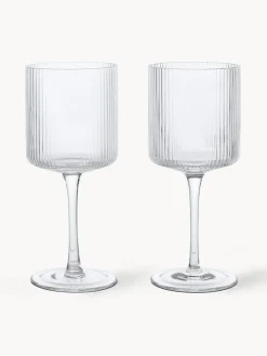 Ferm Living Copas de vino blanco sopladas con relieve Ripple, 2 uds.^ Copas De Vino|Vajillas Completas